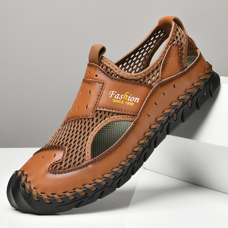 Foreign Trade Export Italian Original Single Leather Sandals Men's Soft Leather Toe-Cap Beach Shoes Driving Large Size Clogs
