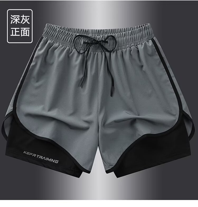 Pantalones cortos deportivos de alta calidad para hombres, dos piezas de hielo secado rápido, forro de hielo, entrenamiento de entrenamiento de ocio, pantalones de baloncesto