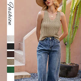 2026新款夏季亚马逊欧美女装时尚休闲针织V领纯色热卖小背心上衣