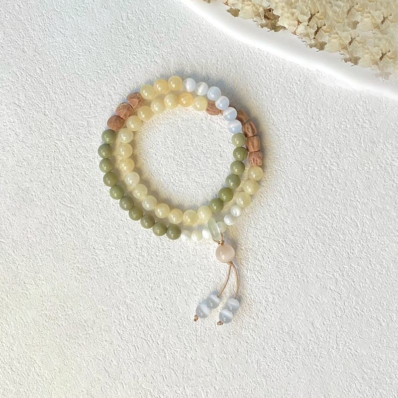 Qingyun Ancient Charm New Chinese Beige Beaded Bracelet Exquisite Ethnic Style Versatile Cat's Eye Double Layer Hand_voghion.com
