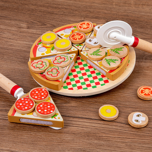Children's educational hands-on pizza simulation toys wooden simulation play house mushroom pizza cut and play toys