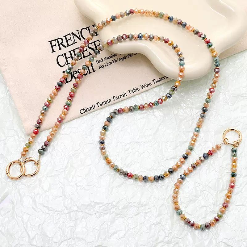 短款手机挂件轻奢复古彩色珠子手机挂绳手工串珠可背斜挎链手机链