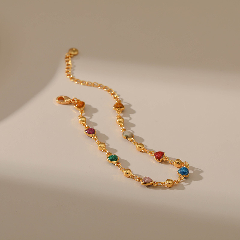 Fashion Heart Shape Copper Enamel Inlay Artificial Gemstones Bracelets 1 Piece