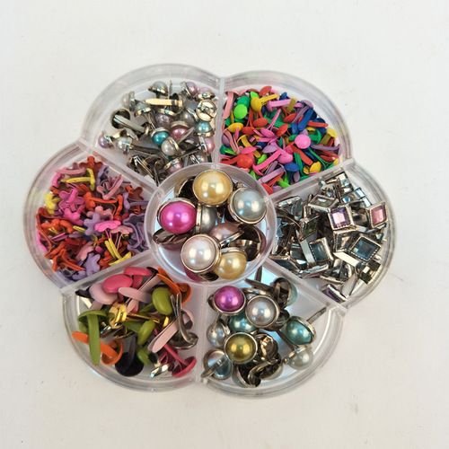 6-12mm mixed metal two-claw nails, colorful two-claw nails, horn mushroom nails, children's handmade DIY materials