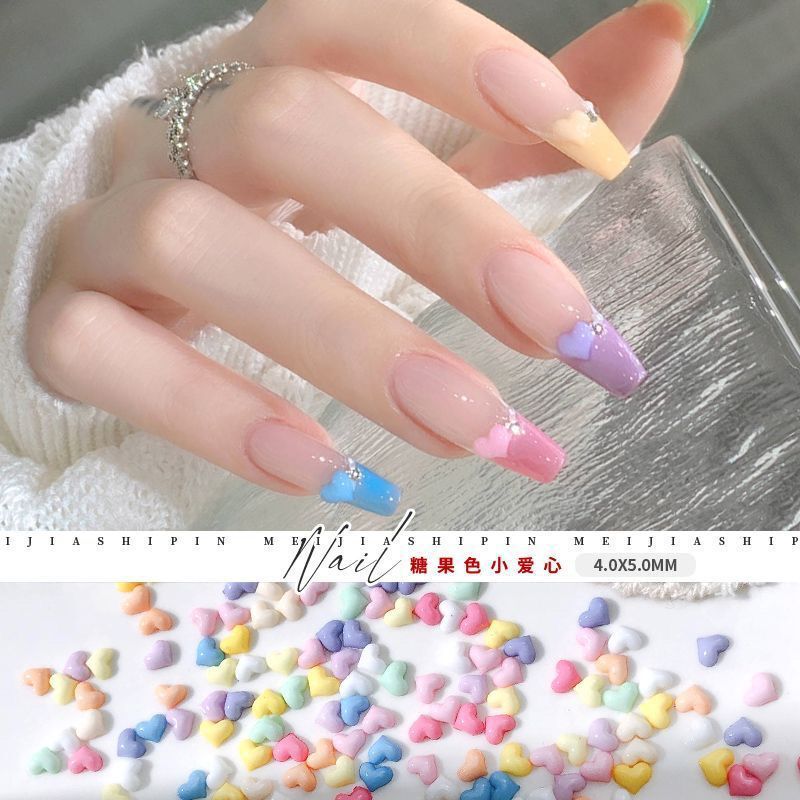 Candy Color Flats Bottom Mini Heart Nail Art Jewelry Heart Diamond Cute Manicure Macaron Nail Stickers 100 Pieces