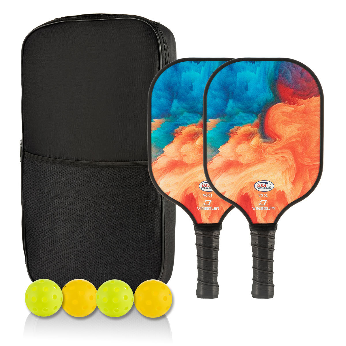 Caiyun 오렌지 유리 섬유 더블 라켓 + 공 4개 + 라켓 가방