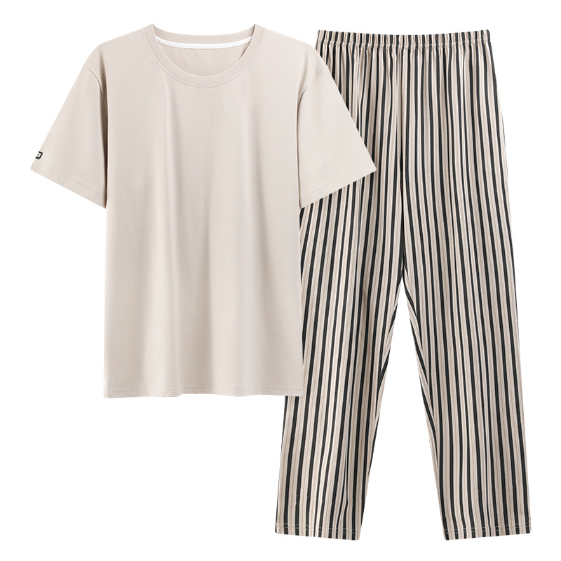 Pijamas de verano de algodón para hombres pantalones de manga corta delgados 2025 nuevo algodón de verano chaqueta se puede usar en casa