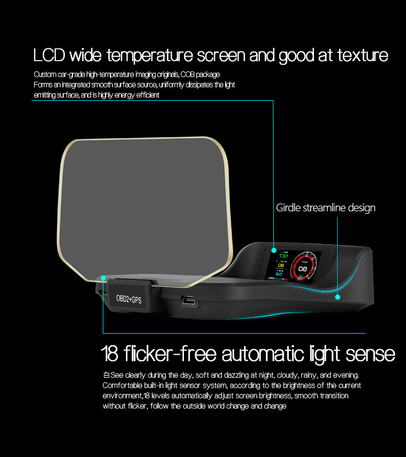 Car HUD Head-Up Display GPS Overspeed Alarm Mileage Statistics Head-Up Display High-Definition Multifunctional Instrument