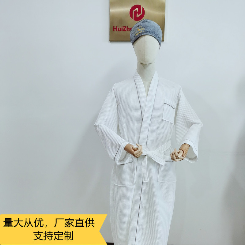 Wholesale hotel SPA bathrobe polyester cotton waffle beauty salon spa nightgown custom LOGO support foreign trade