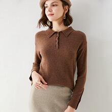 21秋季新款羊绒开衫女士外穿上衣韩版衬衫POLO领宽松上衣外穿打底