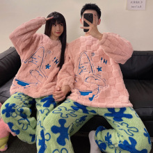 情侣睡衣长袖秋冬季保暖珊瑚绒女士可爱卡通男士法兰绒家居服套装