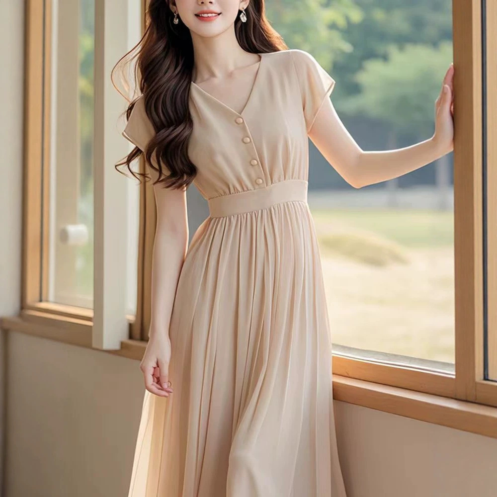 Đầm suông nữ midi màu mơ phong cách Pháp cao cấp — màu mơ chi tiết 3
