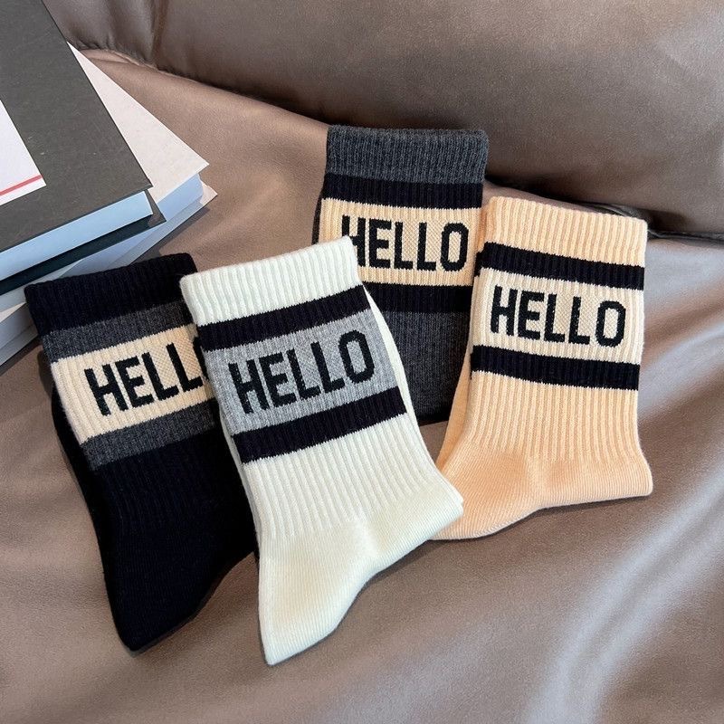 Sneaker Socks for Women, Mid-Calf, Autumn/Winter, Versatile, Sporty, Student, Instagram Trendy, Lady High-Quality Letter Socks
