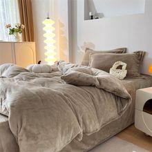 冬季保暖纯色法兰绒四件套双面绒被套加厚床上用品三件套珊瑚绒