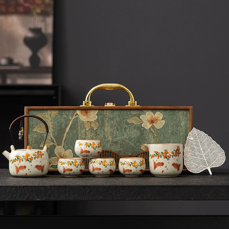 Tea set, gift box, retro teapot, ceramic tea cup, Chinese style