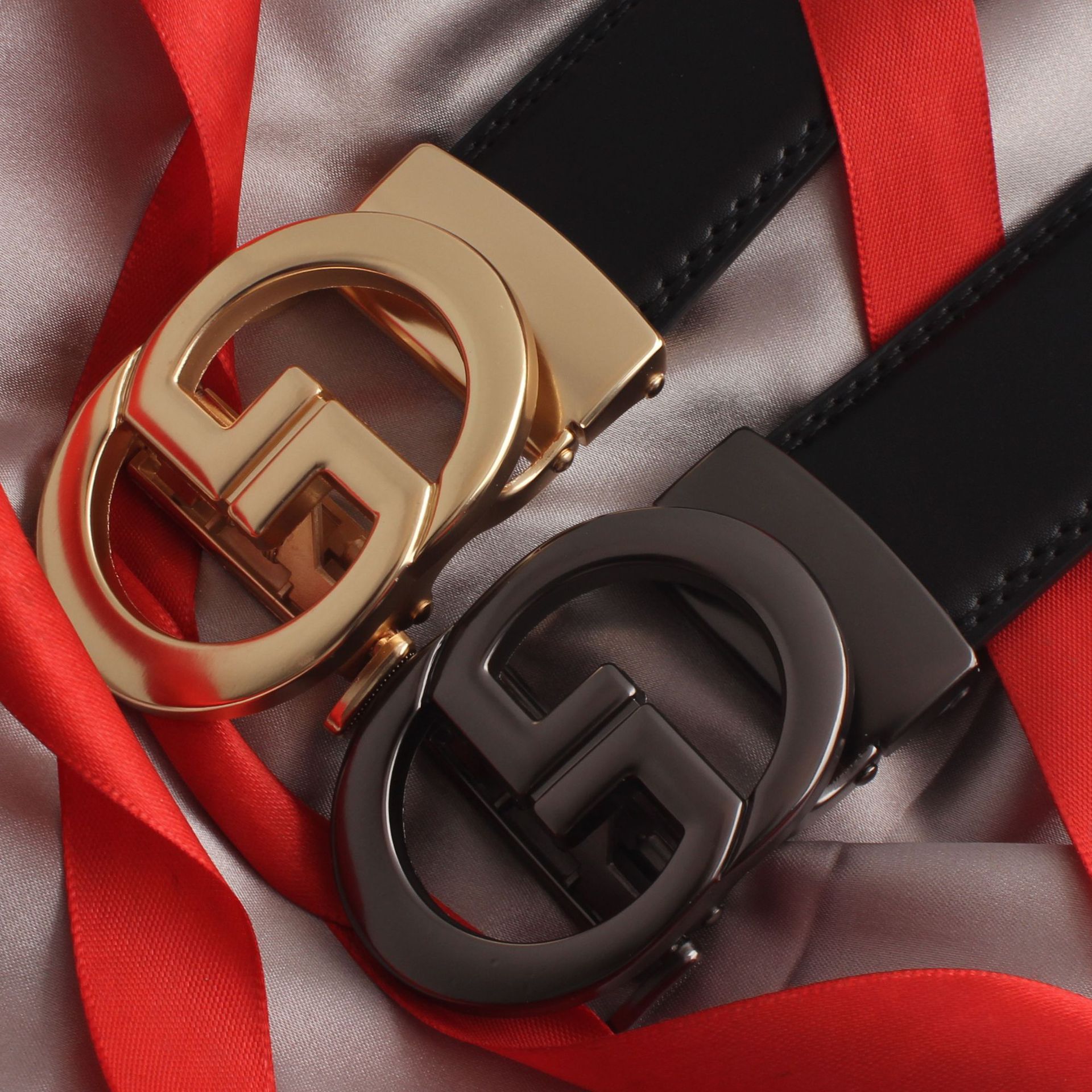 New Hot Selling Letter Buckle Two-layer Belt, Men's Cowhide Belt, Men's Casual Versatile Leather Automatic Buckle Belt_voghion.com