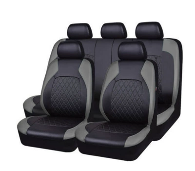 Cross-border foreign trade car seat cover single-line rhombus quilted embroidered bracket leather pu leather artificial leather exported to Europe and the United States (Universal seat cover) - grey-nine-piece-set