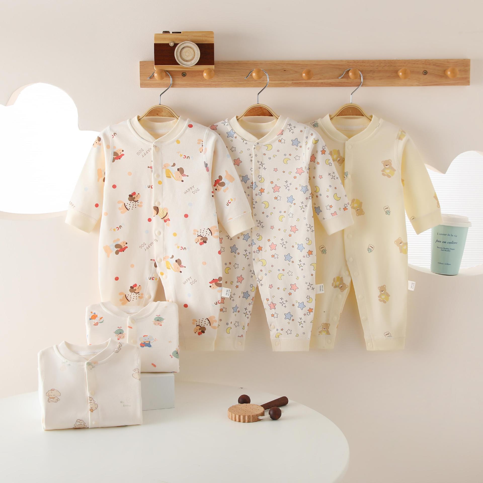 Spring and Autumn New Four Seasons Baby Pure Cotton Boneless Jumpsuit Cartoon Boneless Infant Crawling Suit