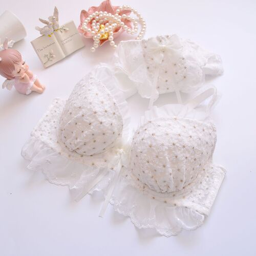 Long-term Japanese two-color embroidery thin cup student girl cute flying edge push-up sexy underwear bra set