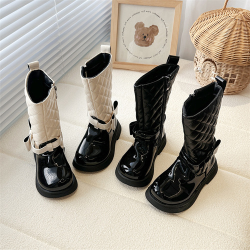 25 Autumn/Winter Princess Fashion Bow Flat Boots for Girls Children Martin Boots British Long Boots Colorful Children's Boots