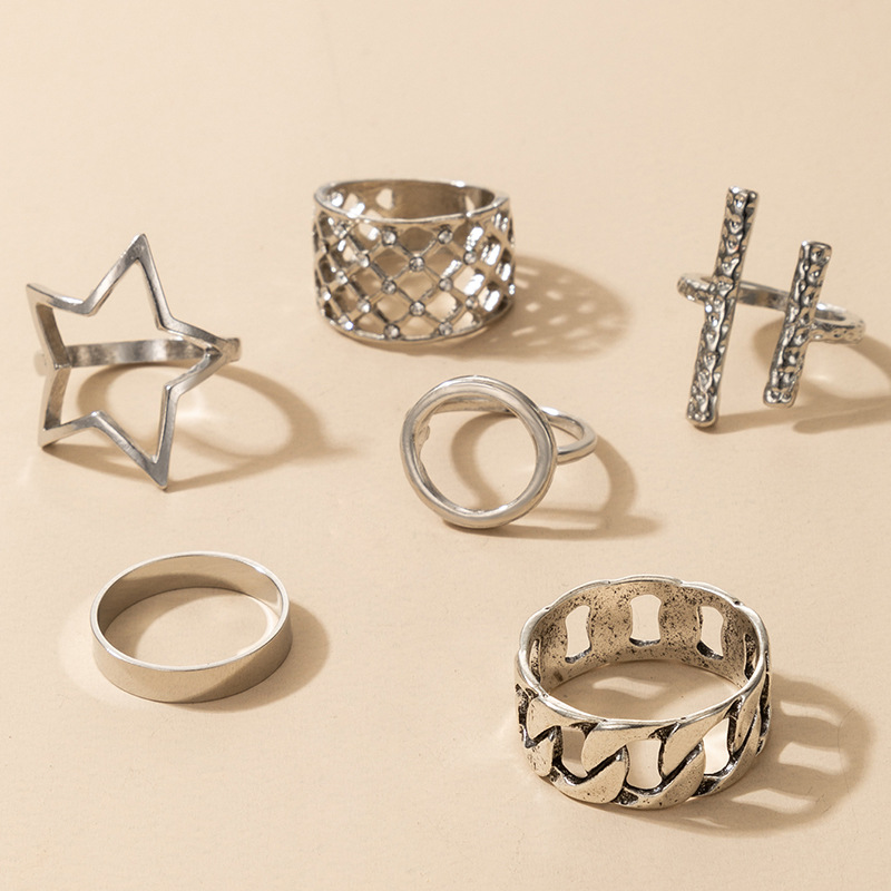 Retro Star Round Opening Rings 6-piece Set display picture 4
