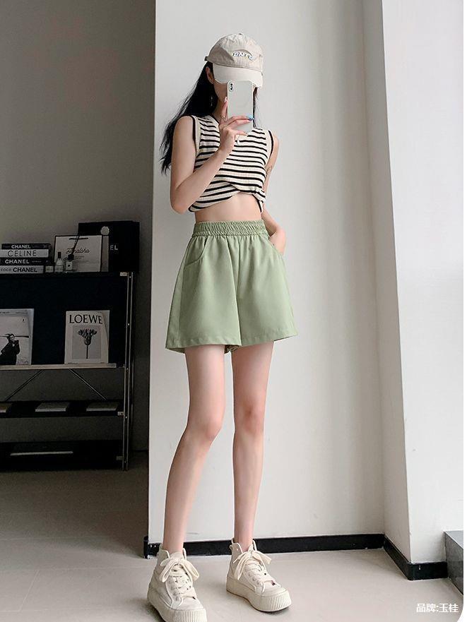 여성용 워싱 카고반바지, 여름 하이웨이스트 루즈한 카고팬츠, 한국형 다용도 A라인 팬츠, 아우터용 얇은 3부팬츠