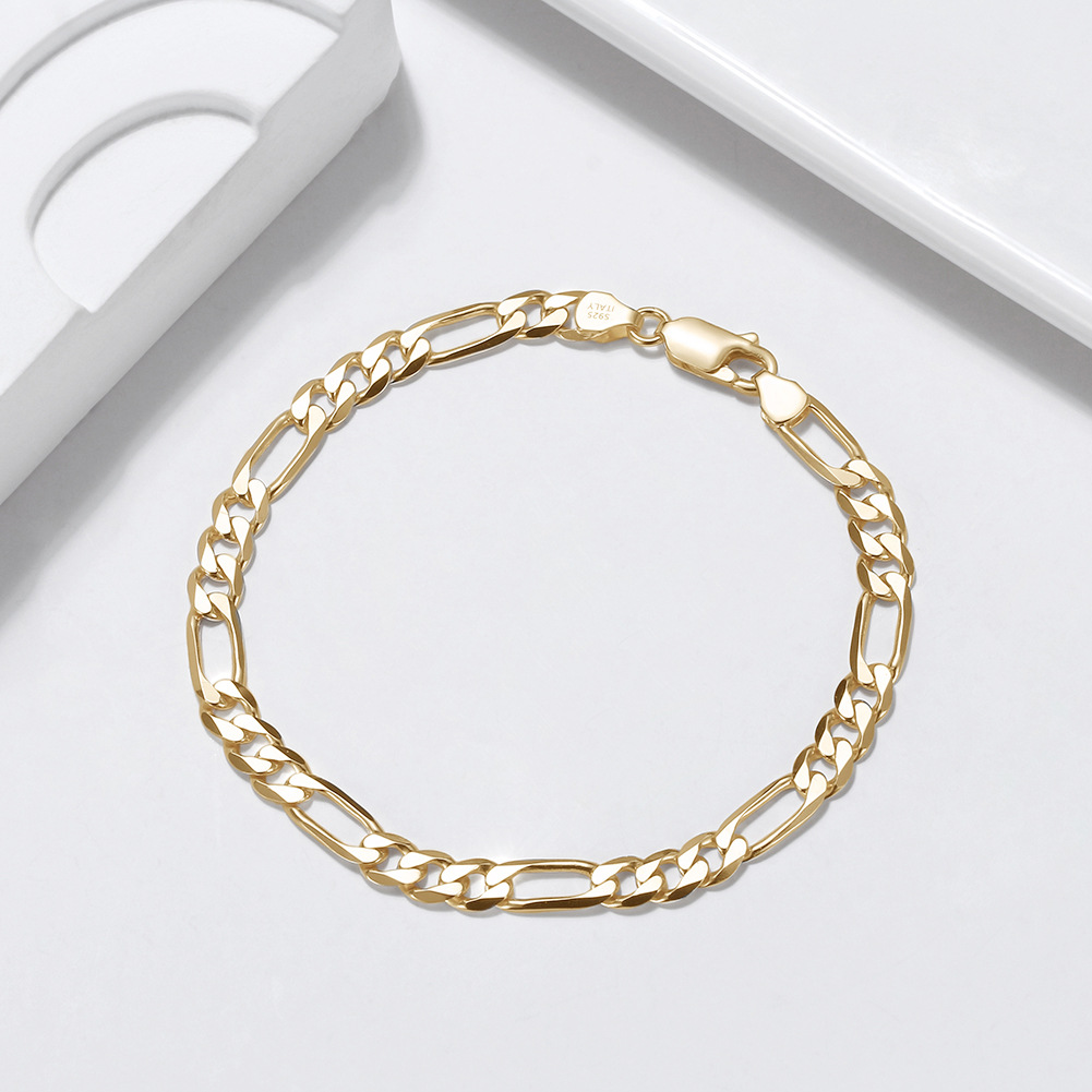 Pulsera de plata esterlina S925 cuidadosamente seleccionada Pulsera Figaro 5mm coche flor cadena madre hip hop personalidad hombres y mujeres al por mayor