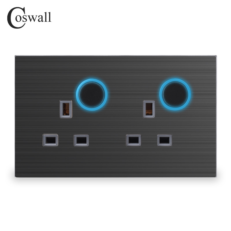 146型铝板大光圈联体英式13A带LED开关墙壁插座  香港澳门插座