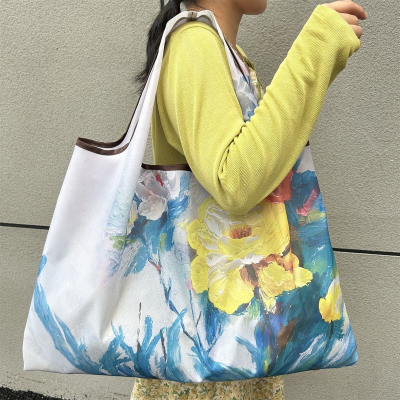 折りたたみ式環境に優しい旅行ポータブルスーパーマーケット大容量ショルダーショッピングバッグ女性の食料品ショッピングバッグ油絵シリーズショッピングバッグ|undefined