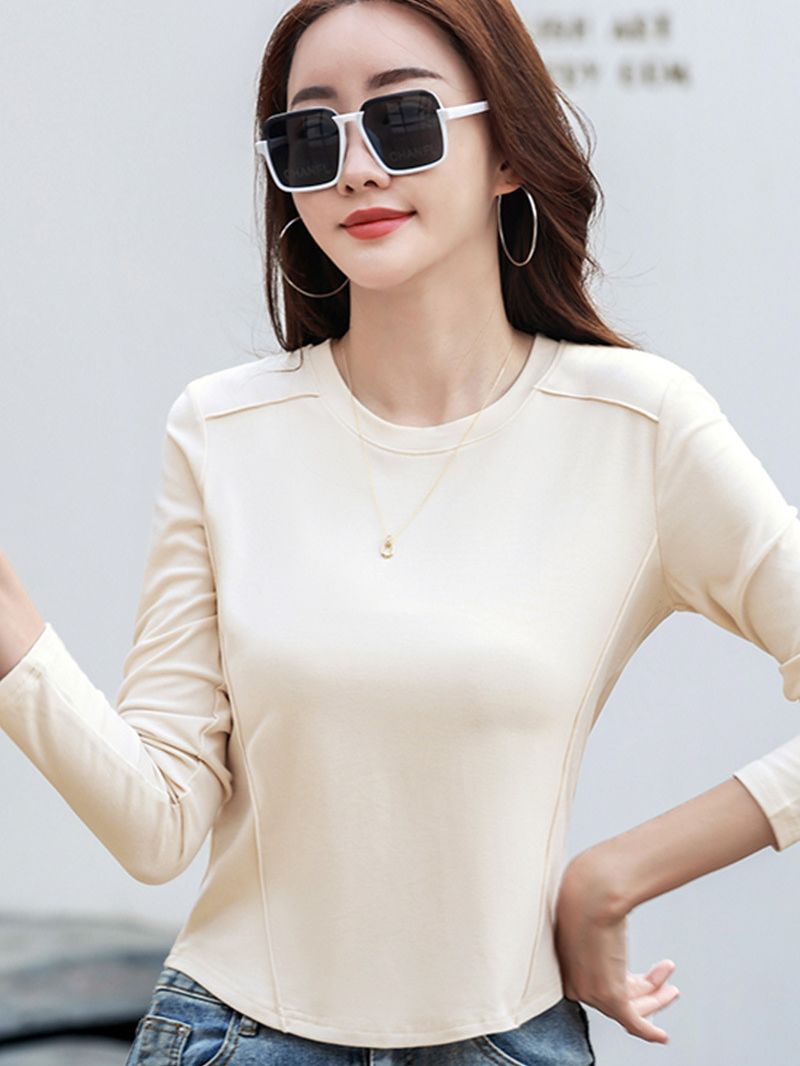 423丸首の長袖をつなぎ合わせて、女性の底のシャツの弾力性ネットの赤外線は保温の秋の服の新型のインナーを着ます。