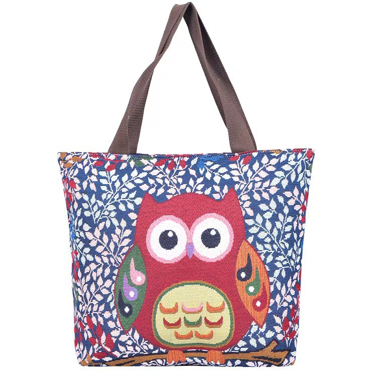 Double-sided capacious retro cartoon shopping bag