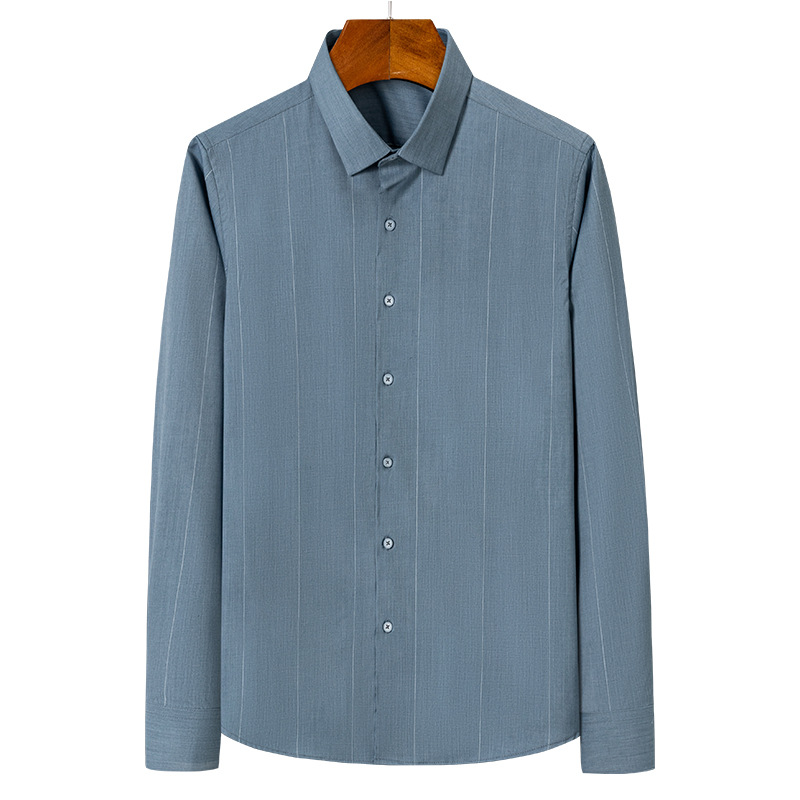 Los hombres de primavera nueva camisa de manga larga de fibra de bambú elástico de seda de hielo camisa a rayas delgada slim fit hombres de negocios ropa