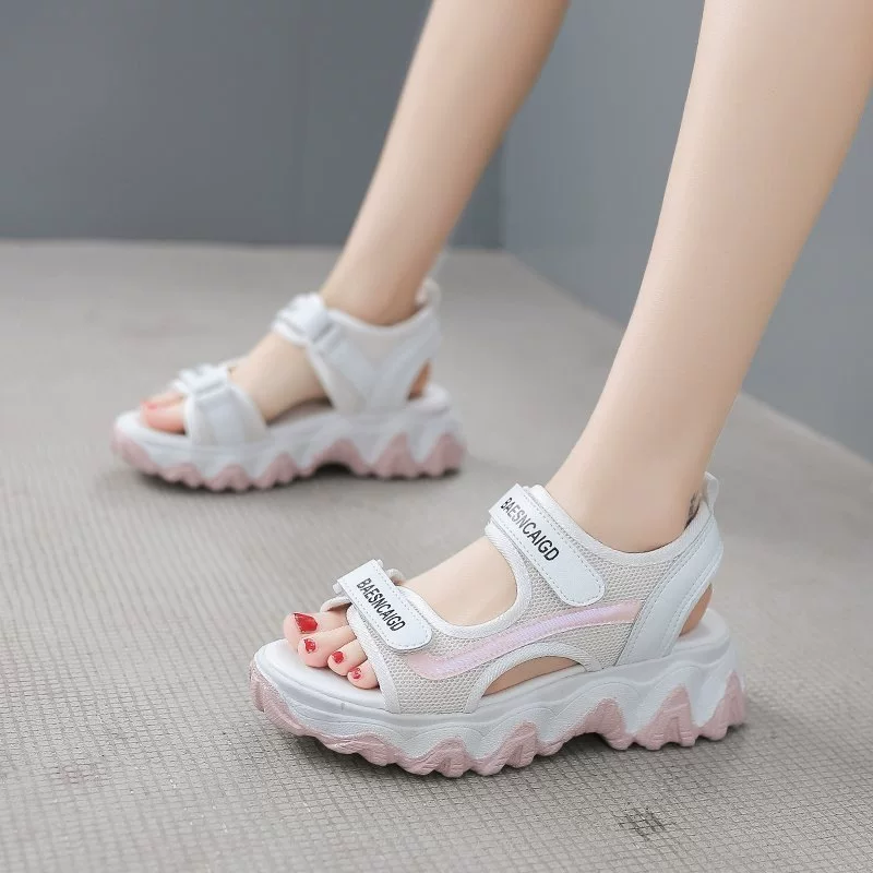 Sports Platform Sandals with Velcro, Summer Beach Footwear, Korean Style, 2022 Collection