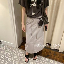 PlantAle工装中长直筒裙女夏季新款抽绳高腰休闲百搭半身裙Q6588