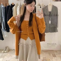 秋季韩系慵懒风麻花针织两件套装背心+领宽松简约纯色开衫外套女