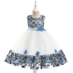 Children's Cross-Border Amazon New Princess Net Lace Ruffle Girls' Performance Dress and Gown Children's Clothing