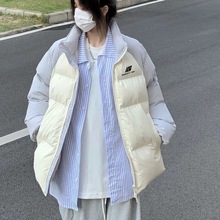 加厚羽绒服美式撞色立领潮牌女冬季新款ins宽松学生面包服外套