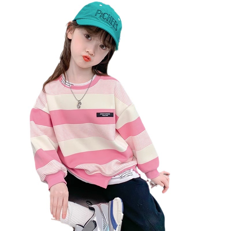 Suéter de las niñas primavera y otoño 2023 nuevo estilo occidental de los niños otoño manga larga pequeña niña rayas top