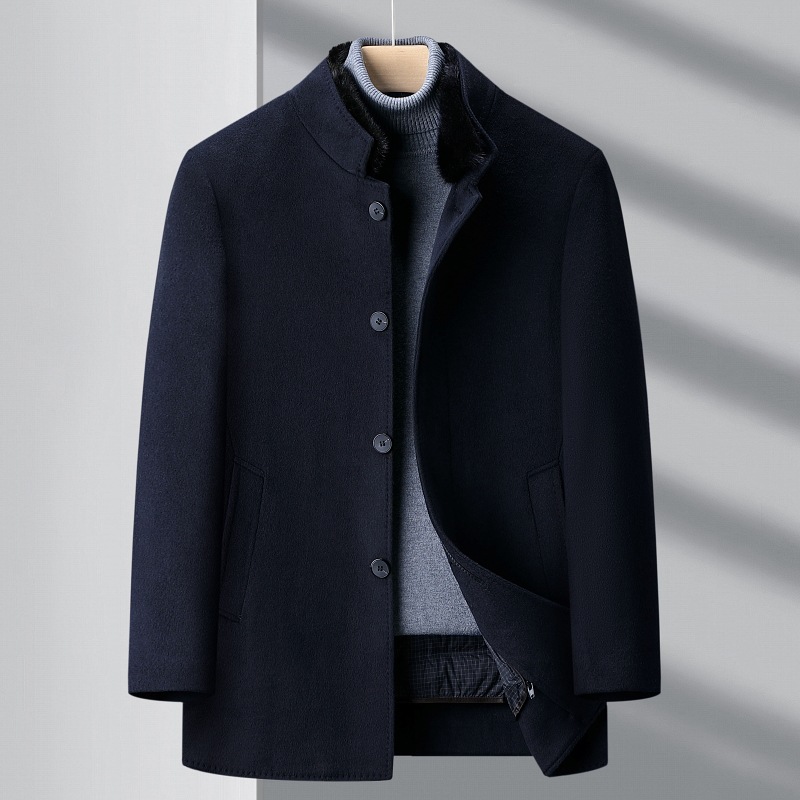 도매 브랜드 하이 엔드 양면 캐시미어 코트 남성용 중년 겨울 두꺼운 중년 아빠 울 코트