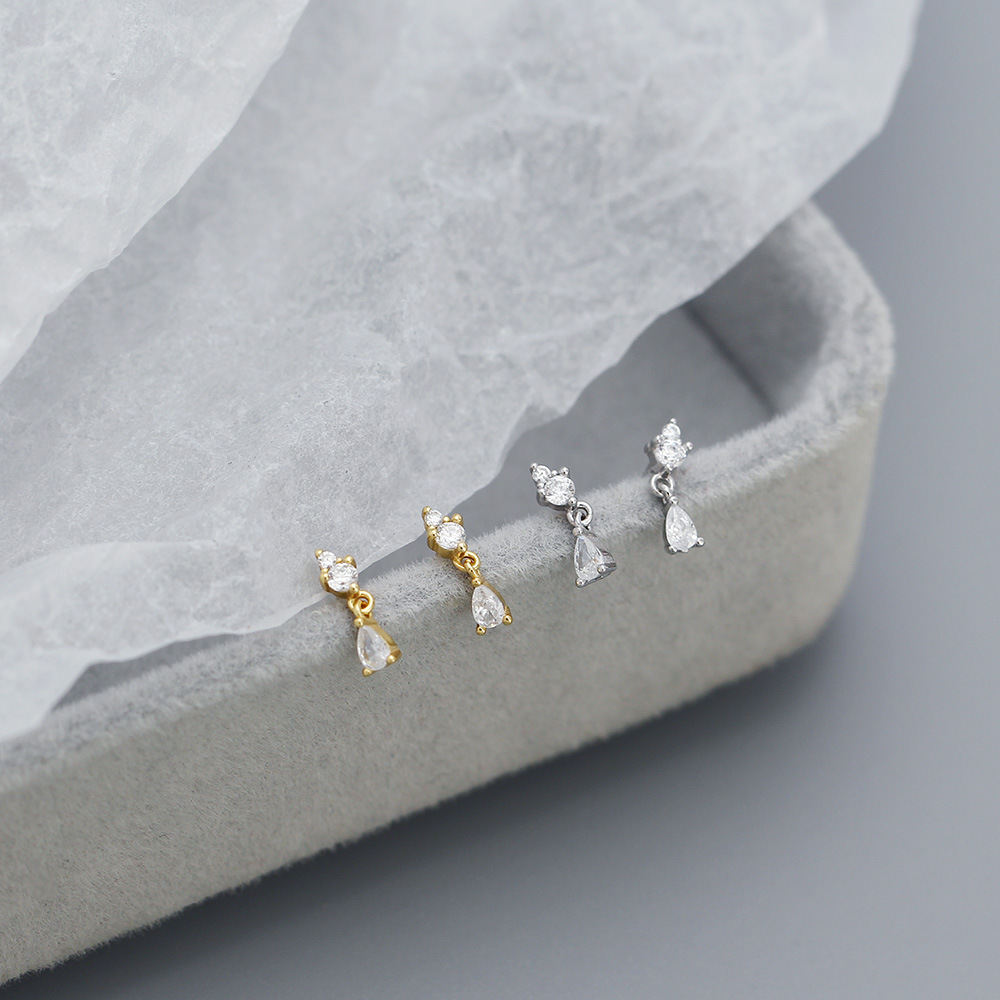 18K Real Gold Plated, Platinum Plated Plating Material Zircon Inlay Material Drop Earrings Classification 1 Pair Quantity 1 Pair 925 Sterling Silver Zircon Geometric Drop Earrings
