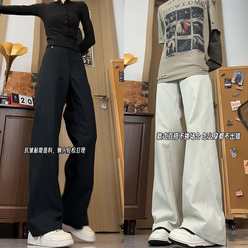 美式立体拼接显瘦直筒休闲长裤秋季弹力感百搭宽松斜切工装裤|undefined
