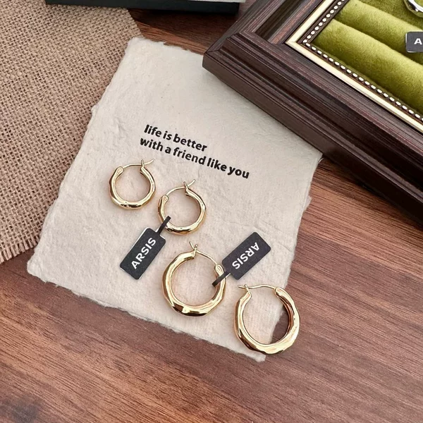 ARSIS Serpentine Hoop Earrings, Niche Design, French Style, Women's Gold Plain Hoop Earrings, Ear Studs, High-End Light Luxury Style