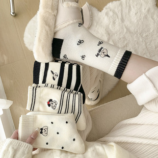 Cute puppy socks women's cashmere autumn and winter cartoon thick warm Japanese cute white plush stockings
