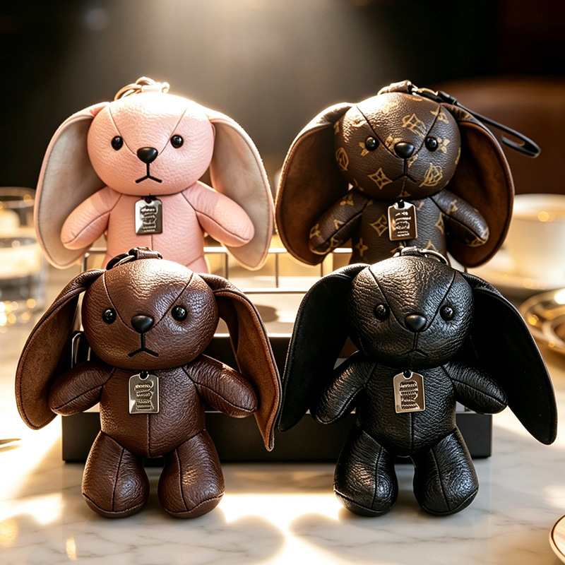 Cross-border leather toy rabbit, panda, elephant, leather rabbit bag pendant, creative gift plush toy doll wholesale Cross-border leather toy rabbit, panda, elephant, leather rabbit bag pendant, creative gift plush toy doll wholesale