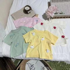 Children's Korean-style outdoor fashion 3D cartoon casual t-shirt summer item sweat-absorbent loose-matchable short-sleeved cotton top