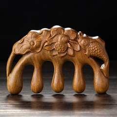 Golden sandalwood massage wood comb head meridian comb massager comb lotus leaf fish massage comb hair therapy