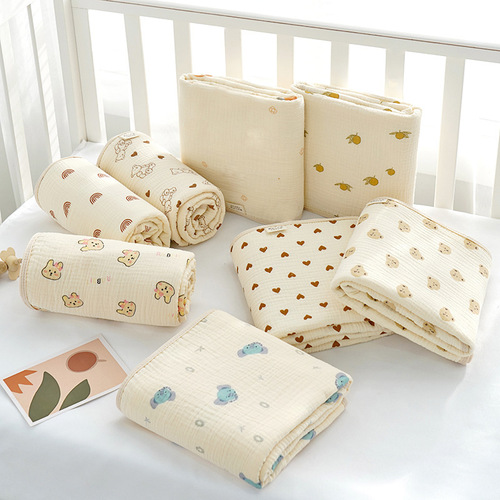 婴儿抱被四层印花绉布包巾四季可用产房包巾宝宝睡觉防惊跳抱被