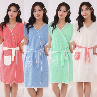 Summer Wearable Bath Towel Lace-Up Bath Skirt Absorbent Quick-Drying Bath Cute Student Home Adult Soft Nightgown Bathrobe