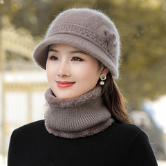 妈妈帽子老年人女士中年花朵秋冬季加绒加厚老太太奶奶针织毛线帽