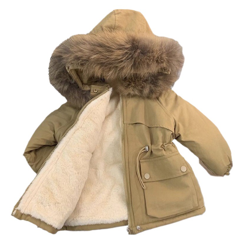 Chaqueta acolchada de algodón para niñas 2024 Winter New mid-length warm windproof warm thickened fleece-fored Cotton-padded jacket parka
